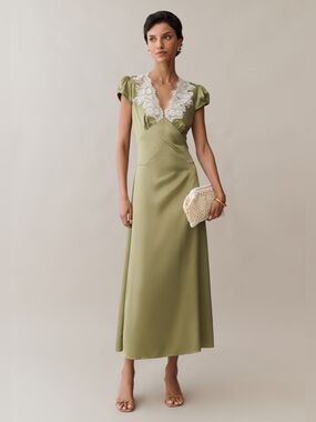 o.p.t x Few Moda Sage Green Satin Lace Trim Maxi Dress NWT Size 2